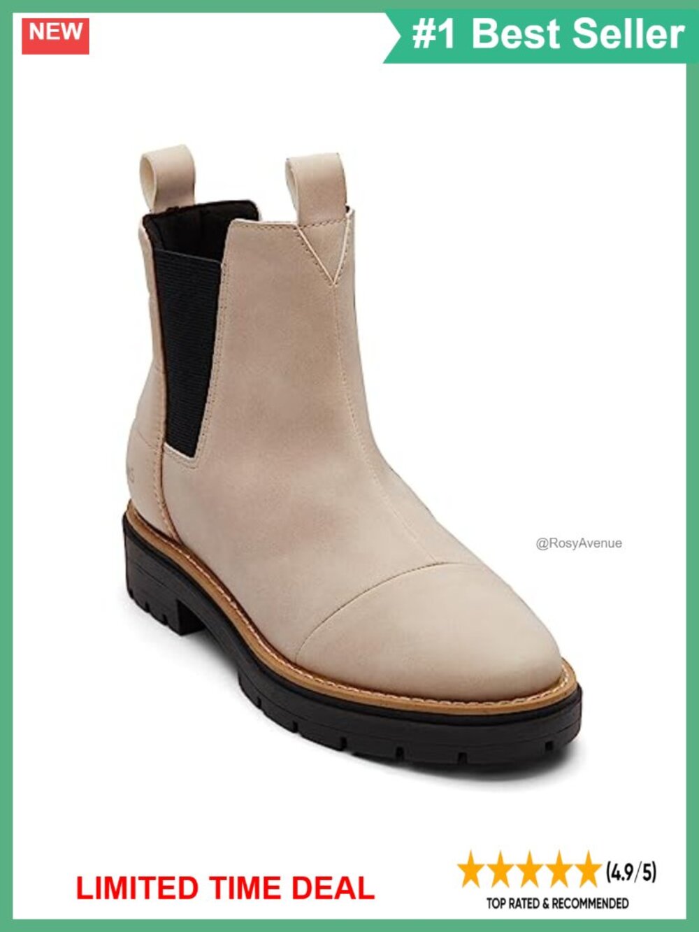 TOMS Skylar Pull-On Chelsea Lug Boot Faux Leather & Nylon Puffer Memory Foam